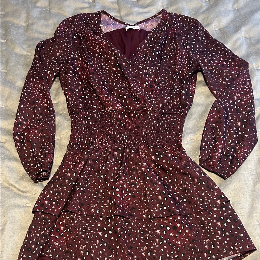 Parker Burgundy and Black Long Sleeve Dress